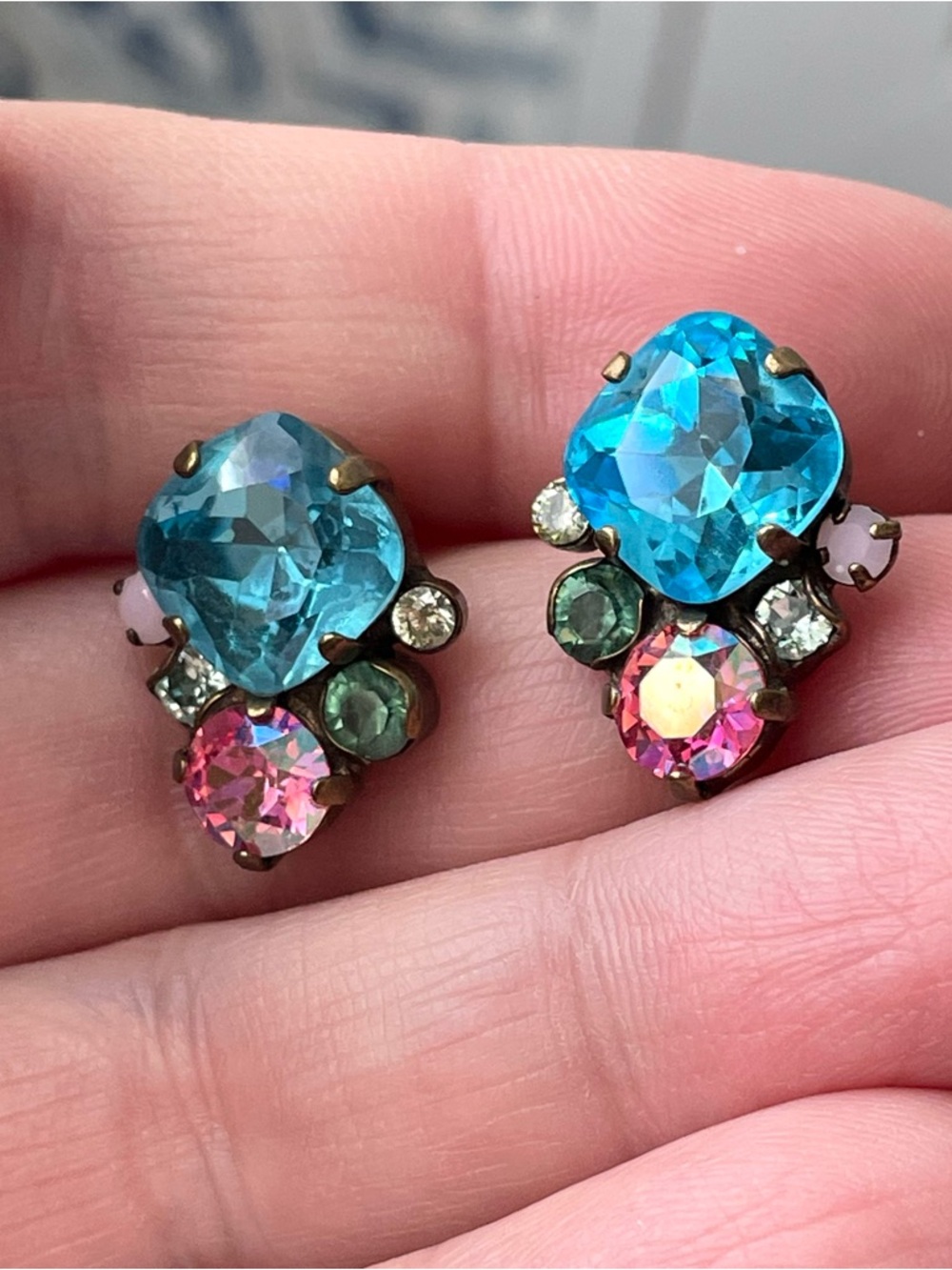 Sorrelli Sitting Pretty Happy Birthday crystal & antiqued brass stud earrings